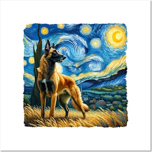 Starry Belgian Malinoi Dog Portrait - Pet Portrait Posters and Art